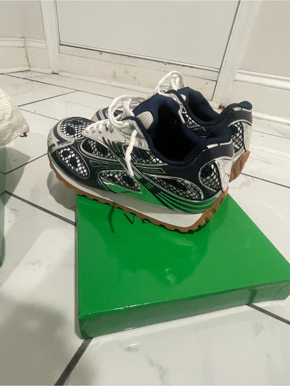 Women's Ankle Booties in White, Navy & Green - Unbranded